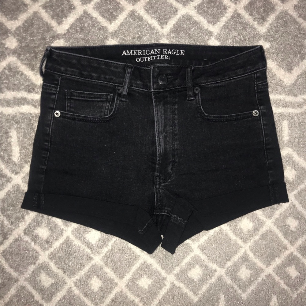 Black High Rise Denim Shorts